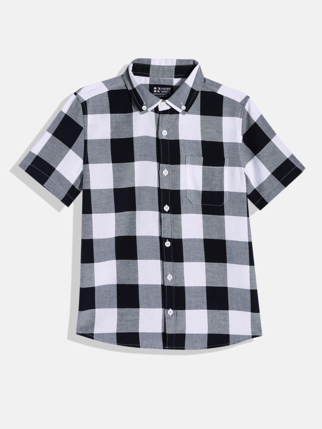 here&now boys opaque checked cotton casual shirt