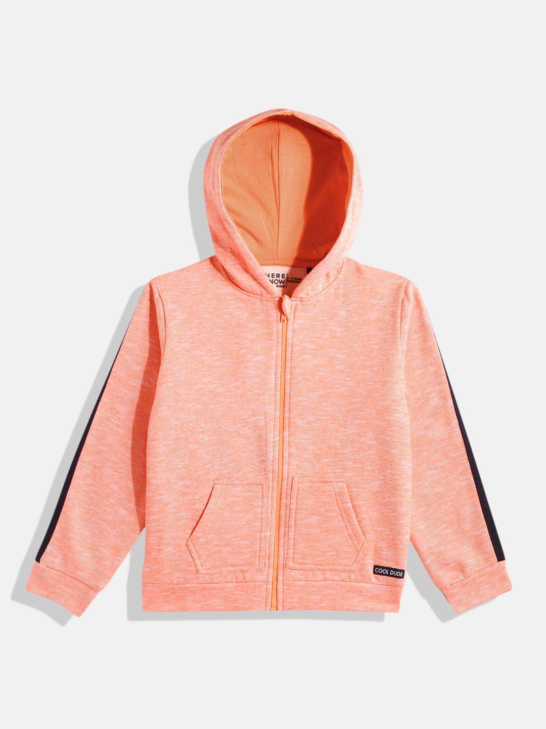 here&now boys orange hooded pure cotton sweatshirt