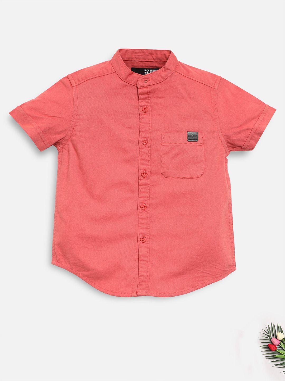 here&now boys peach-coloured slim fit casual shirt