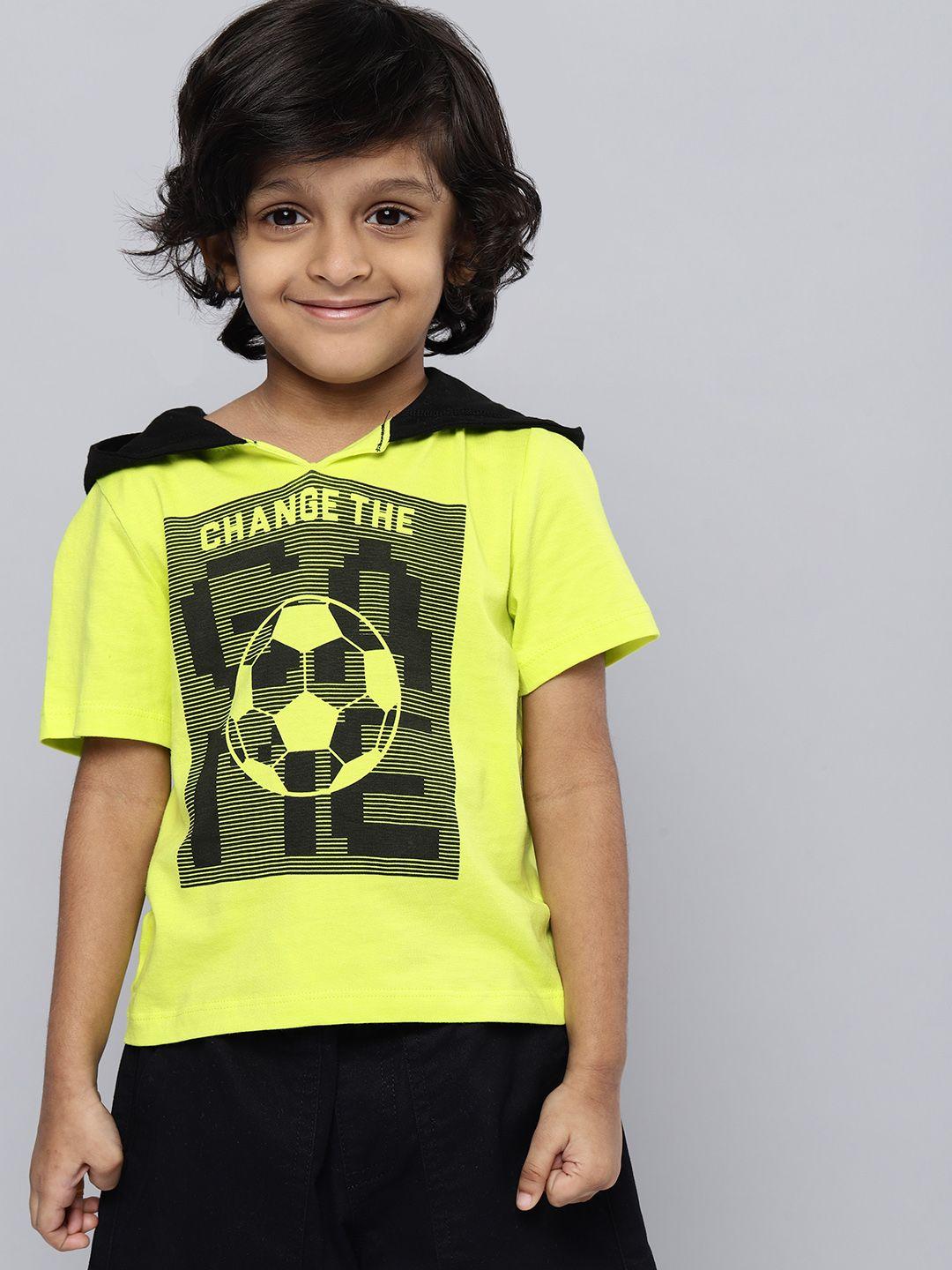 here&now boys printed pure cotton hooded t-shirt