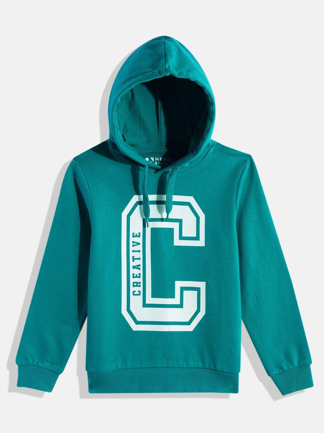 here&now boys pure cotton printed hooded sweatshirt