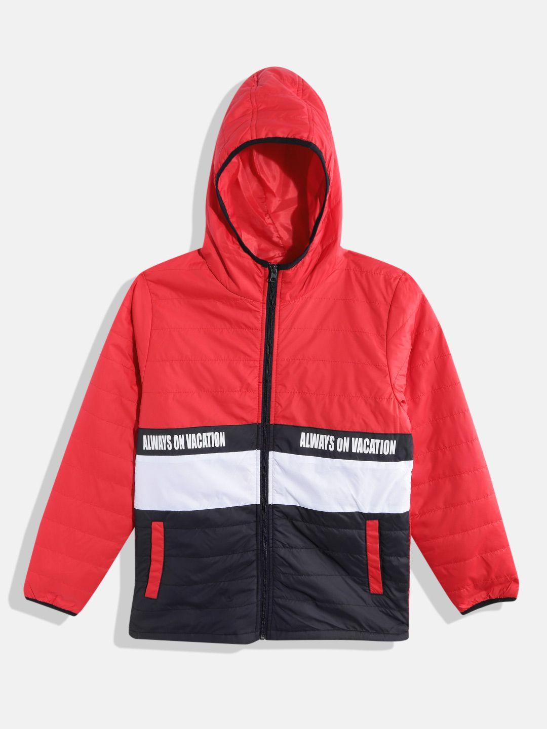 here&now boys red black colourblocked padded jacket