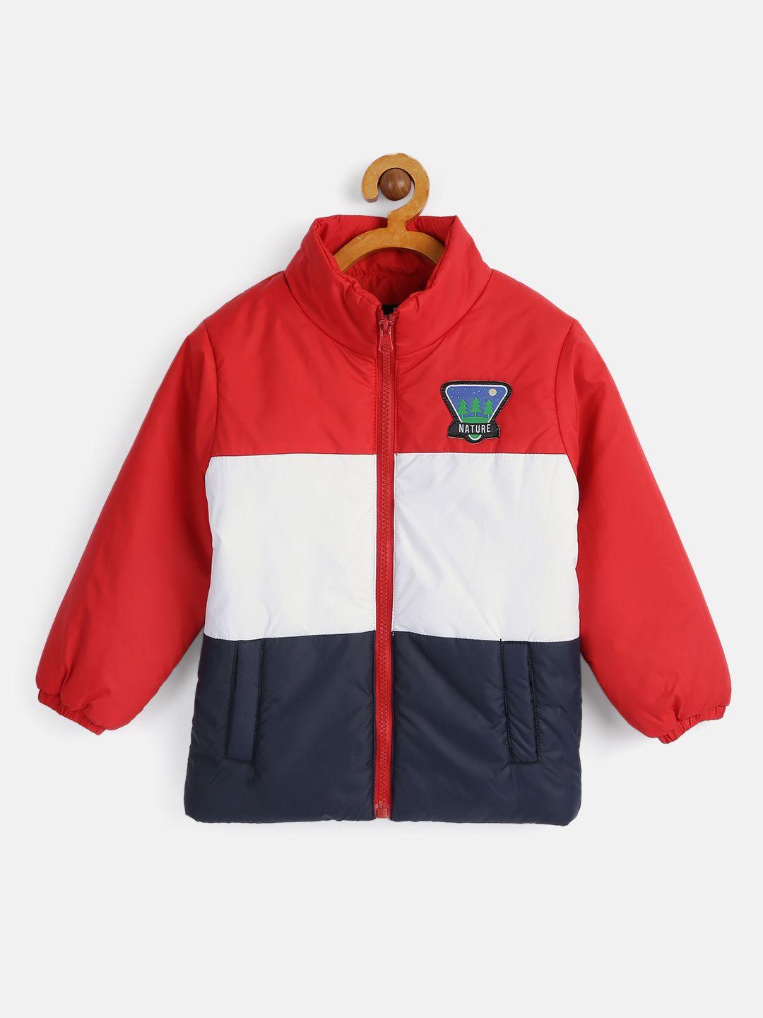 here&now boys red navy blue colourblocked padded jacket