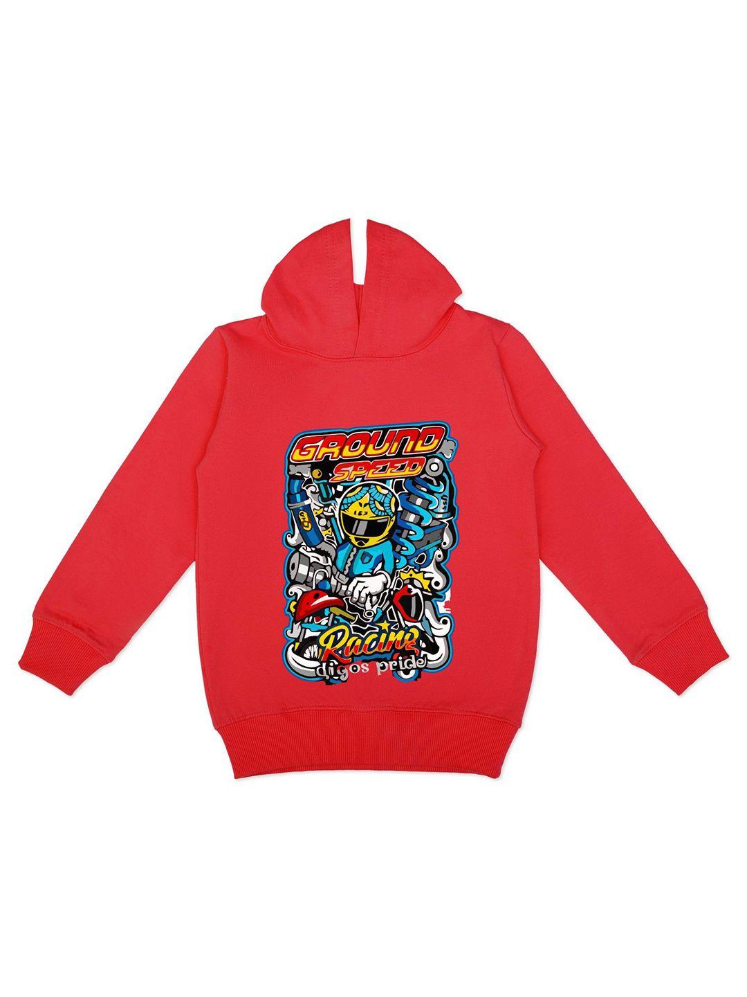 here&now boys red printed hooded sweatshirt