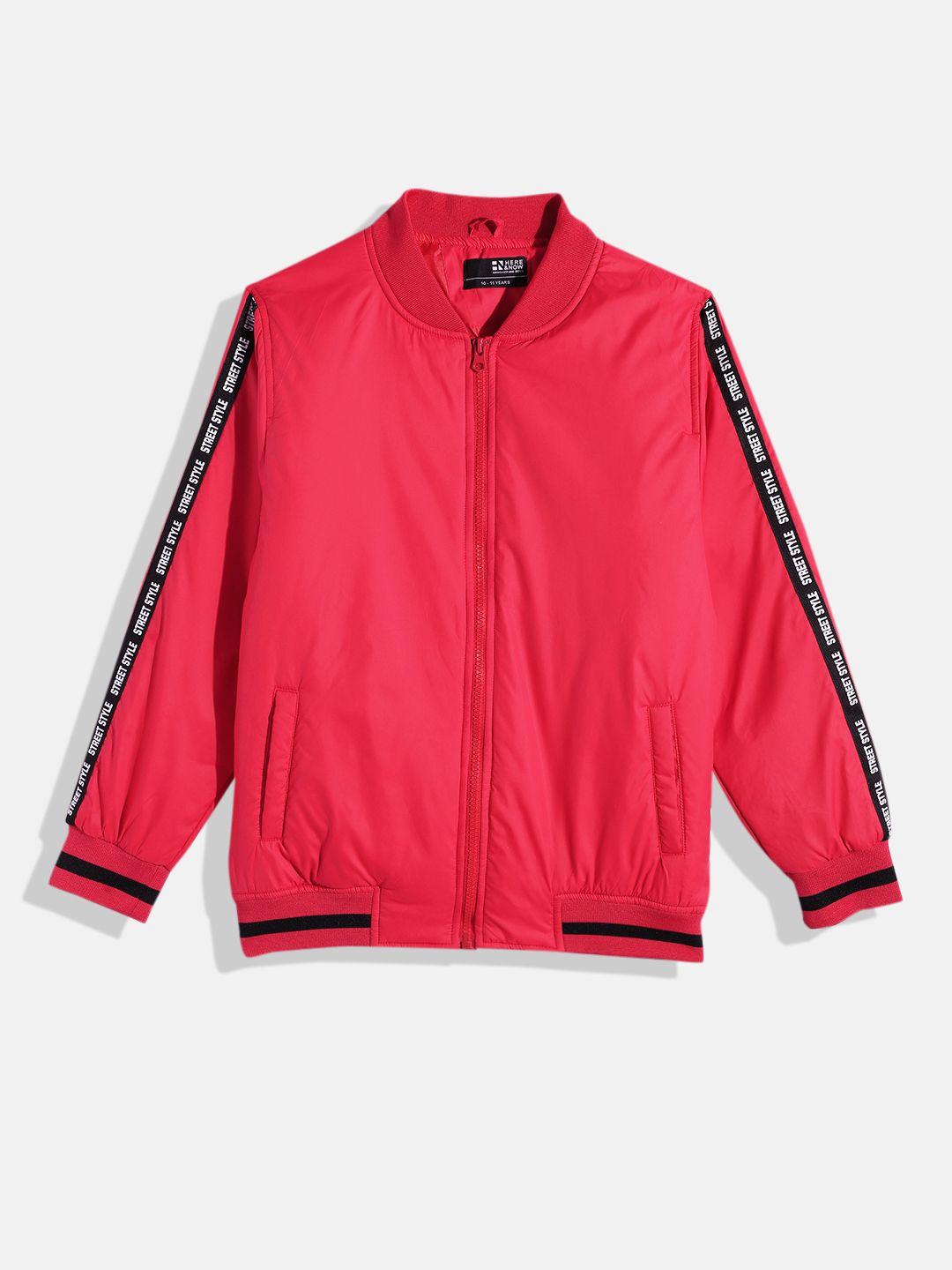 here&now boys red solid bomber jacket