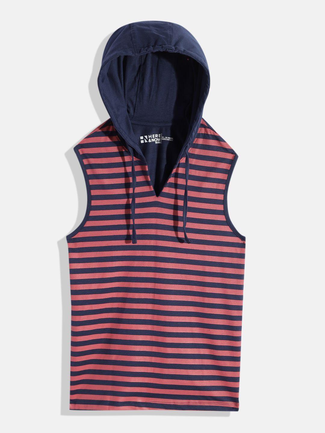 here&now boys striped hooded pure cotton t-shirt