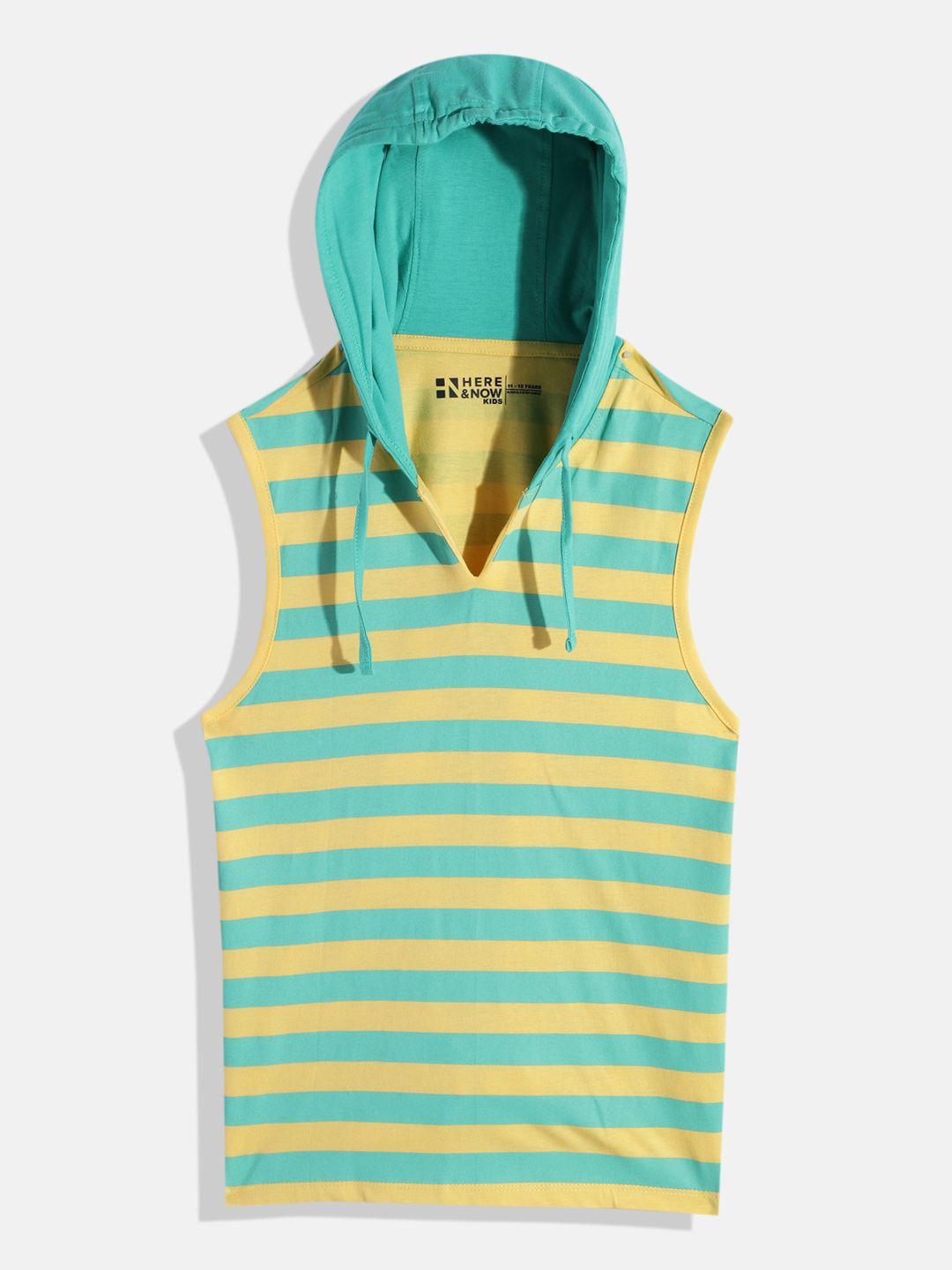 here&now boys striped hooded sleeveless pure cotton t-shirt