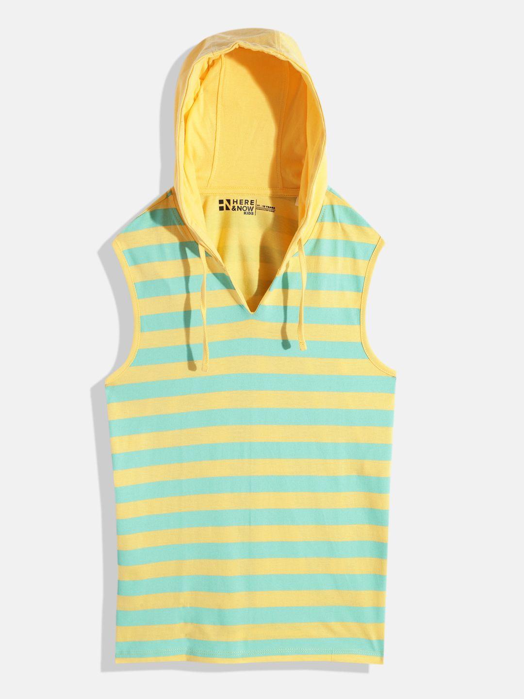 here&now boys striped hooded sleeveless pure cotton t-shirt