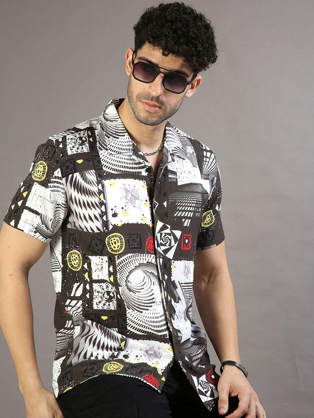 here&now charcoal graphic printed casual shirt