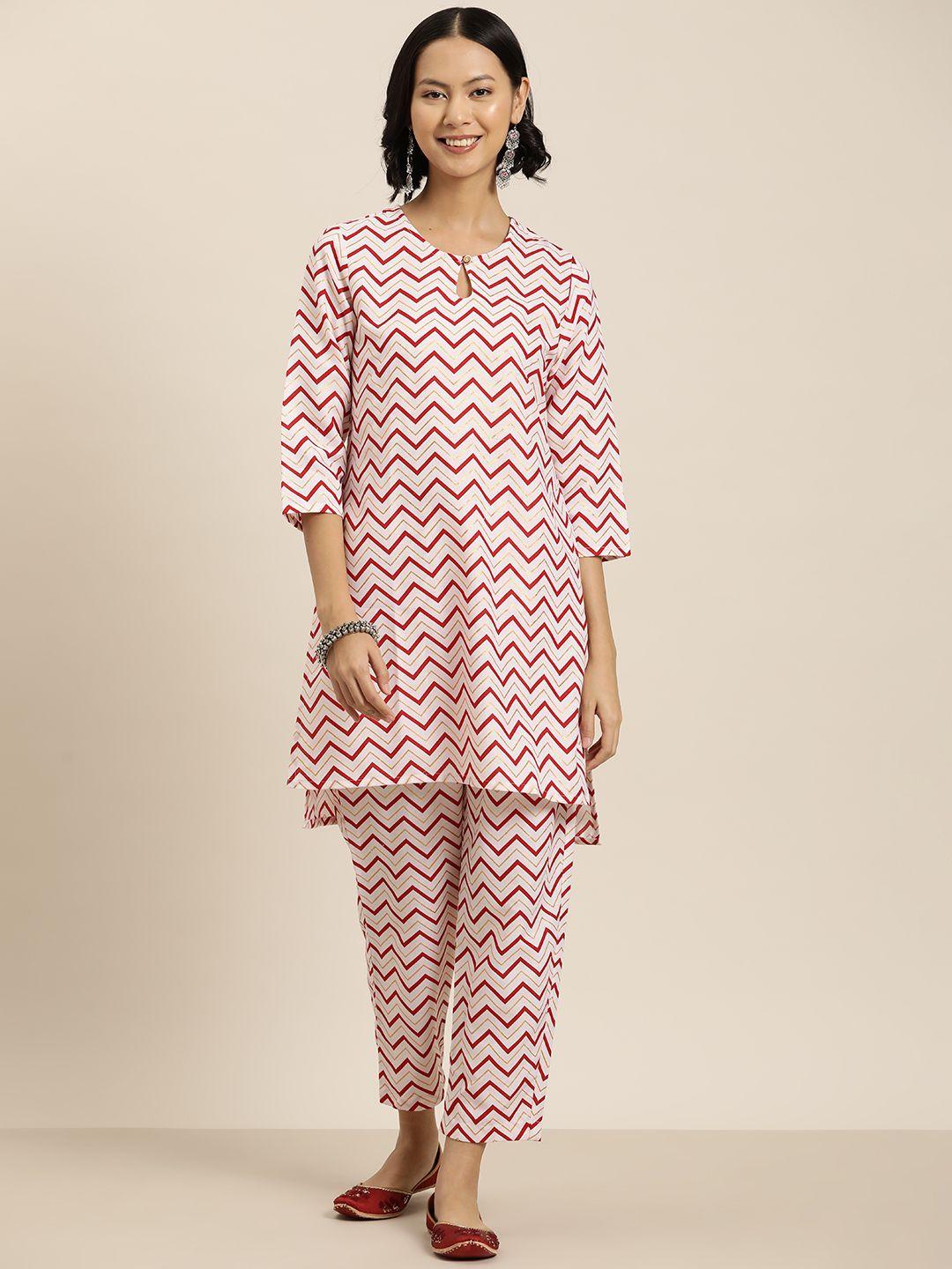 here&now chevron printed keyhole neck kurti with trousers