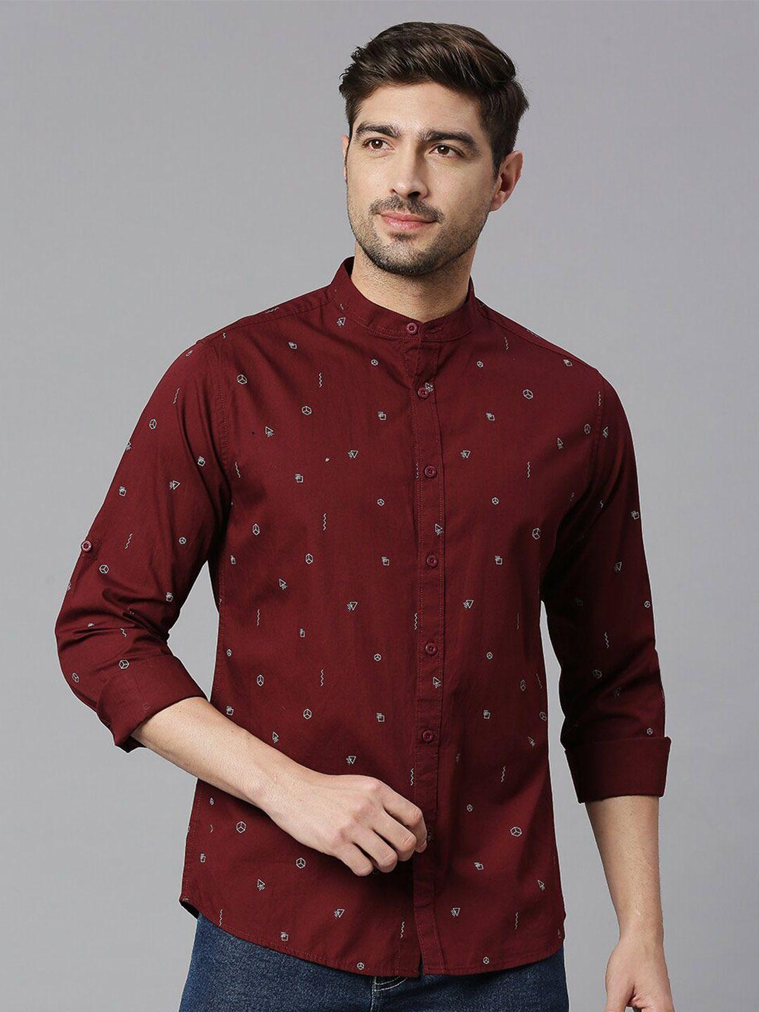 here&now classic slim fit opaque geometric printed pure cotton casual shirt