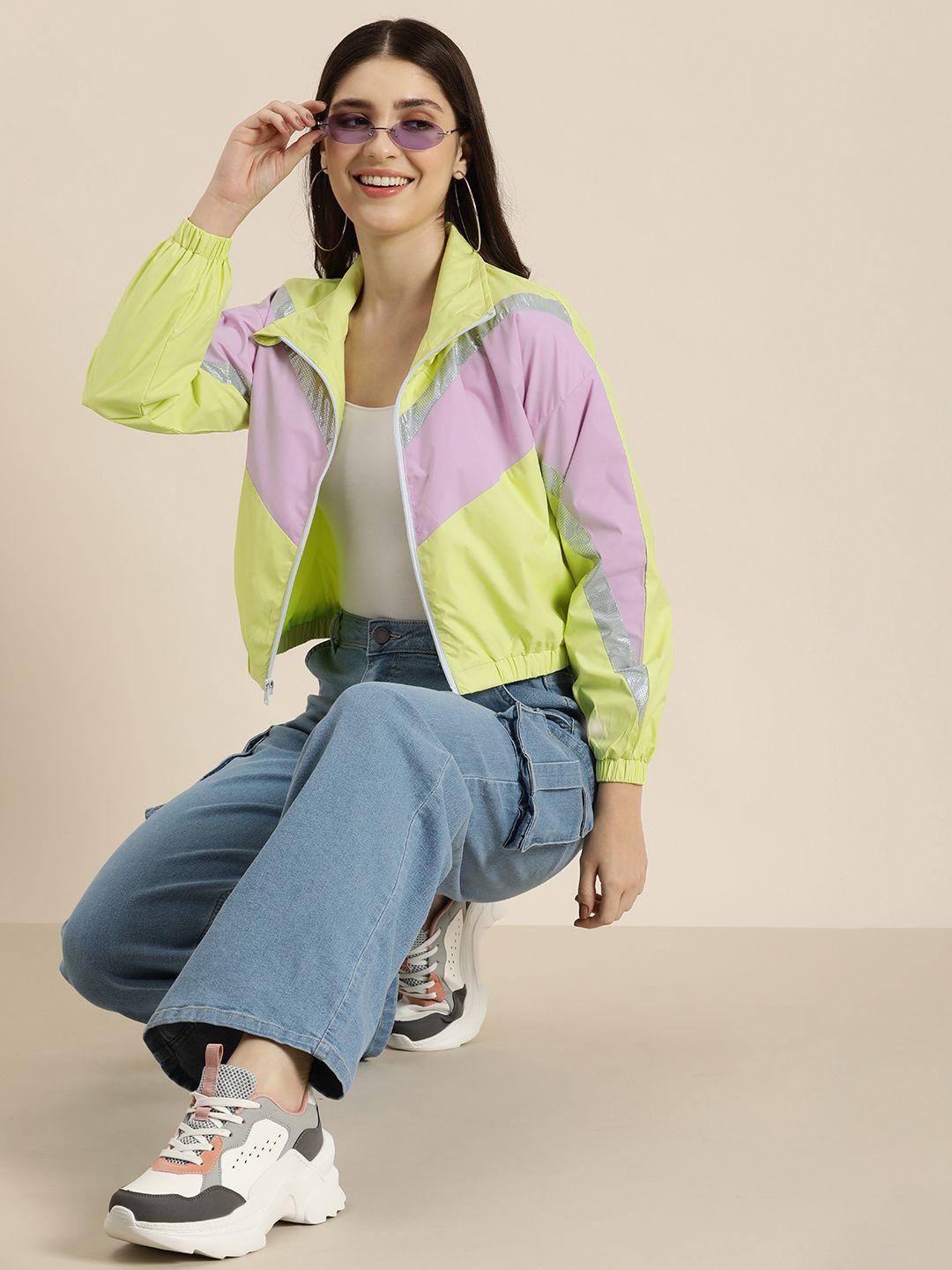 here&now colourblocked crop open front jacket