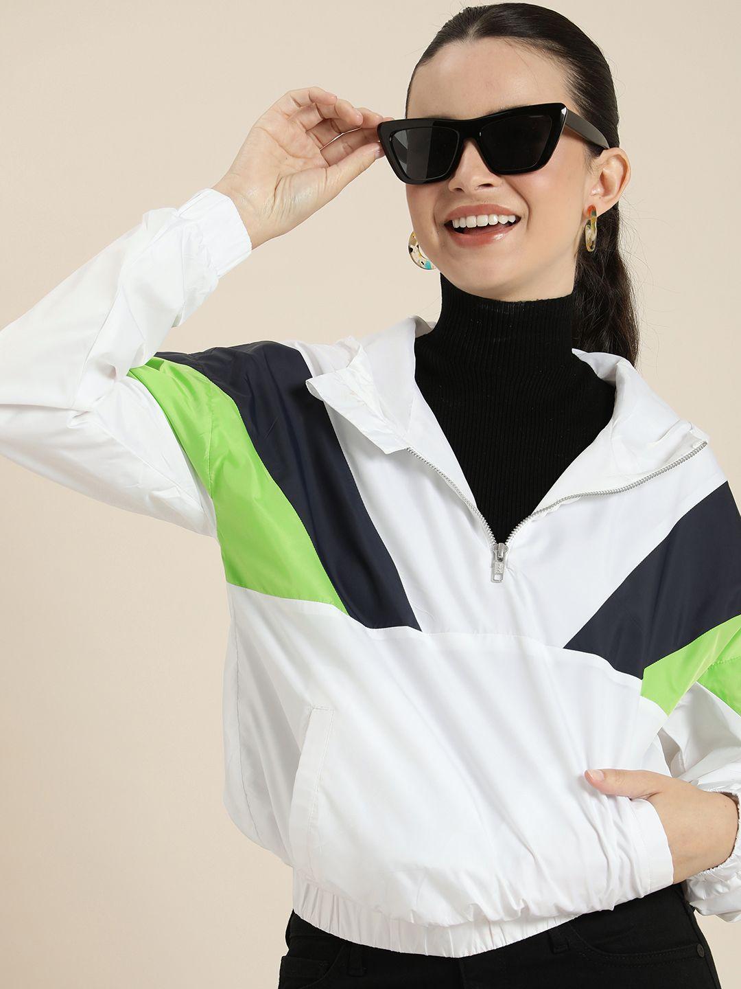 here&now colourblocked hooded crop tailored jacket