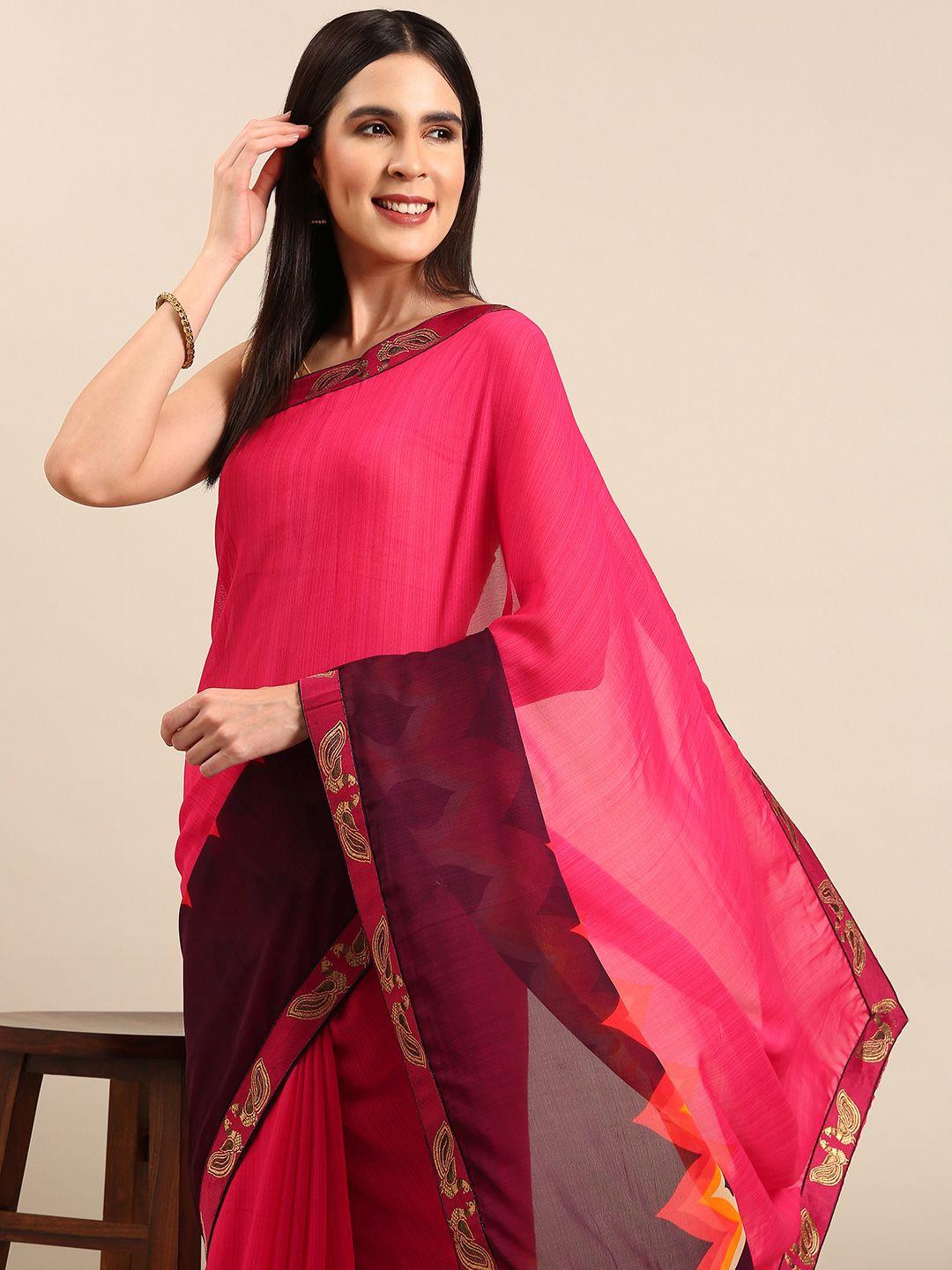 here&now colourblocked zari pure georgette saree