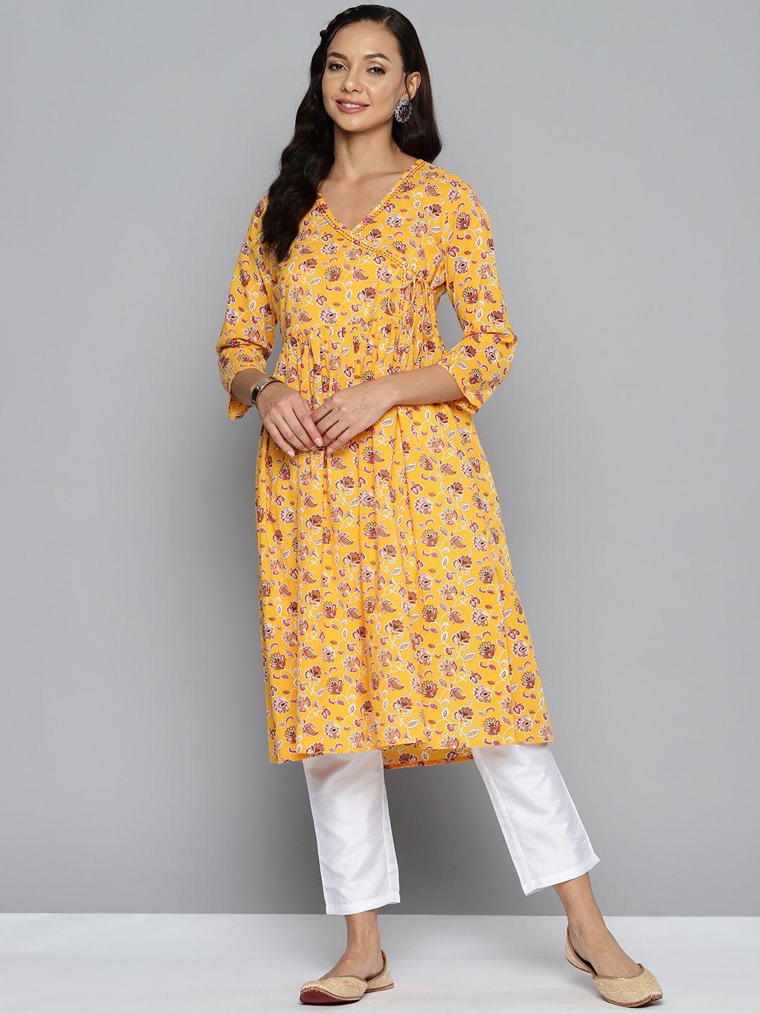 here&now cotton floral printed anarkali kurta