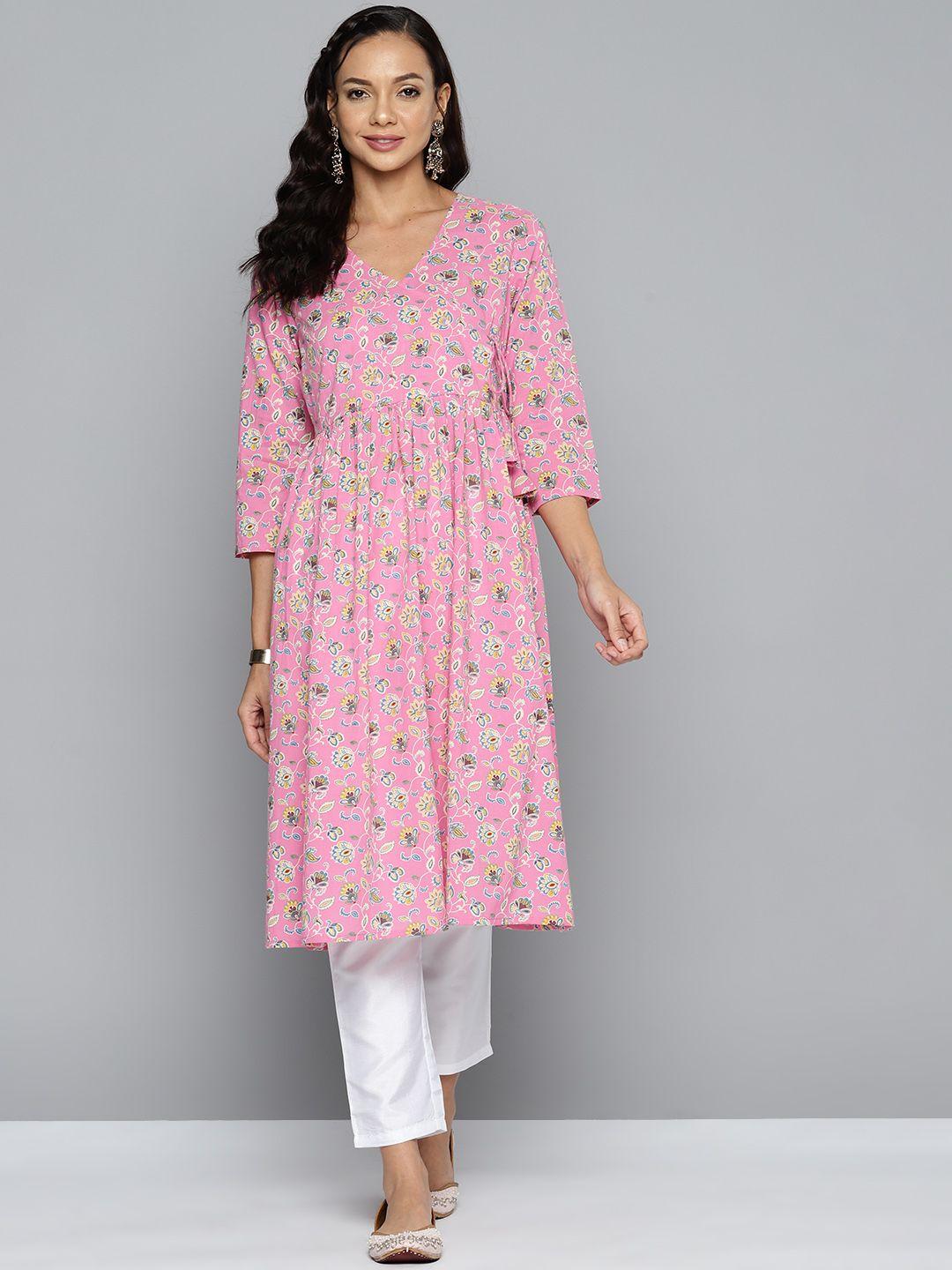 here&now cotton floral printed floral anarkali kurta