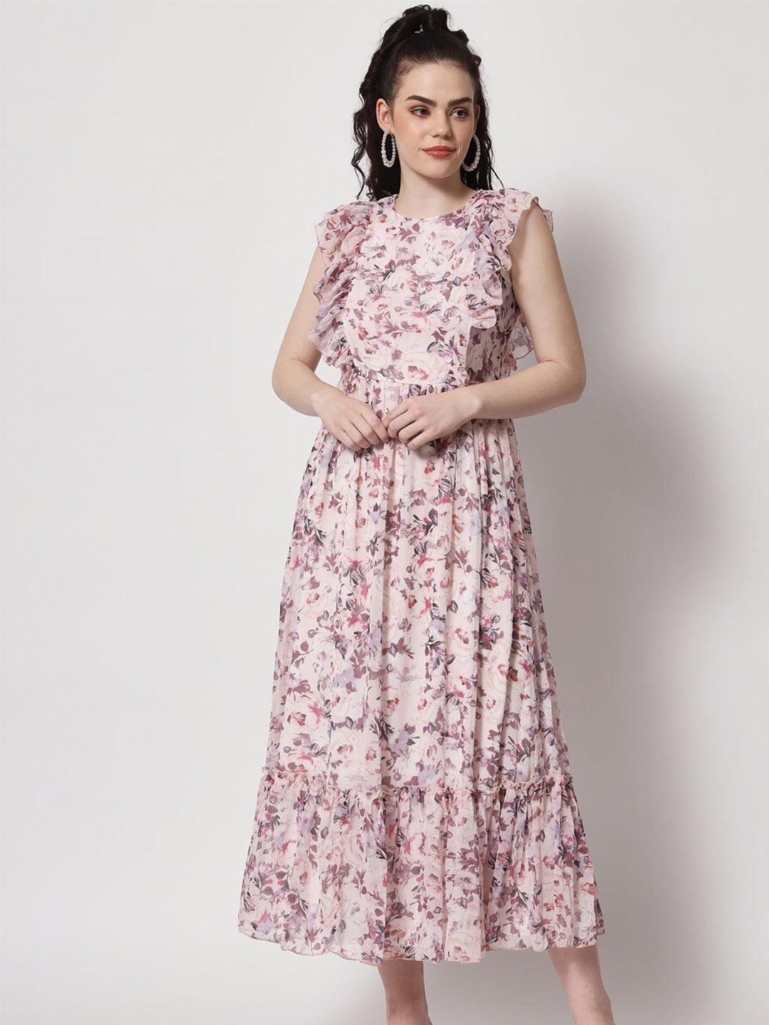 here&now cream floral chiffon maxi dress