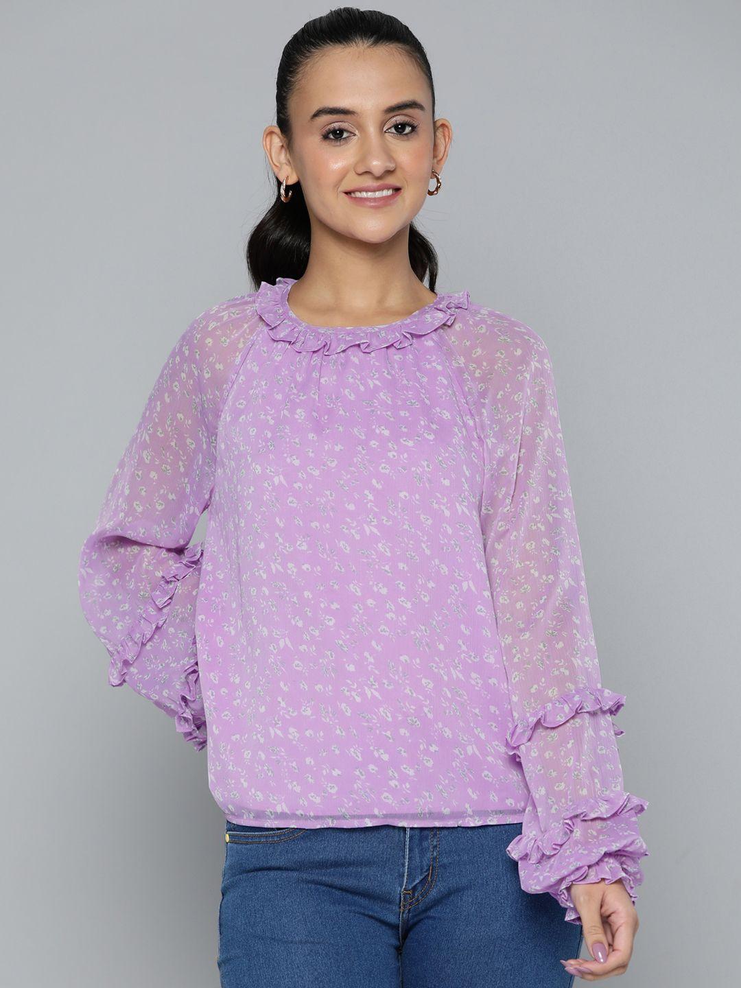 here&now dobby woven floral print top