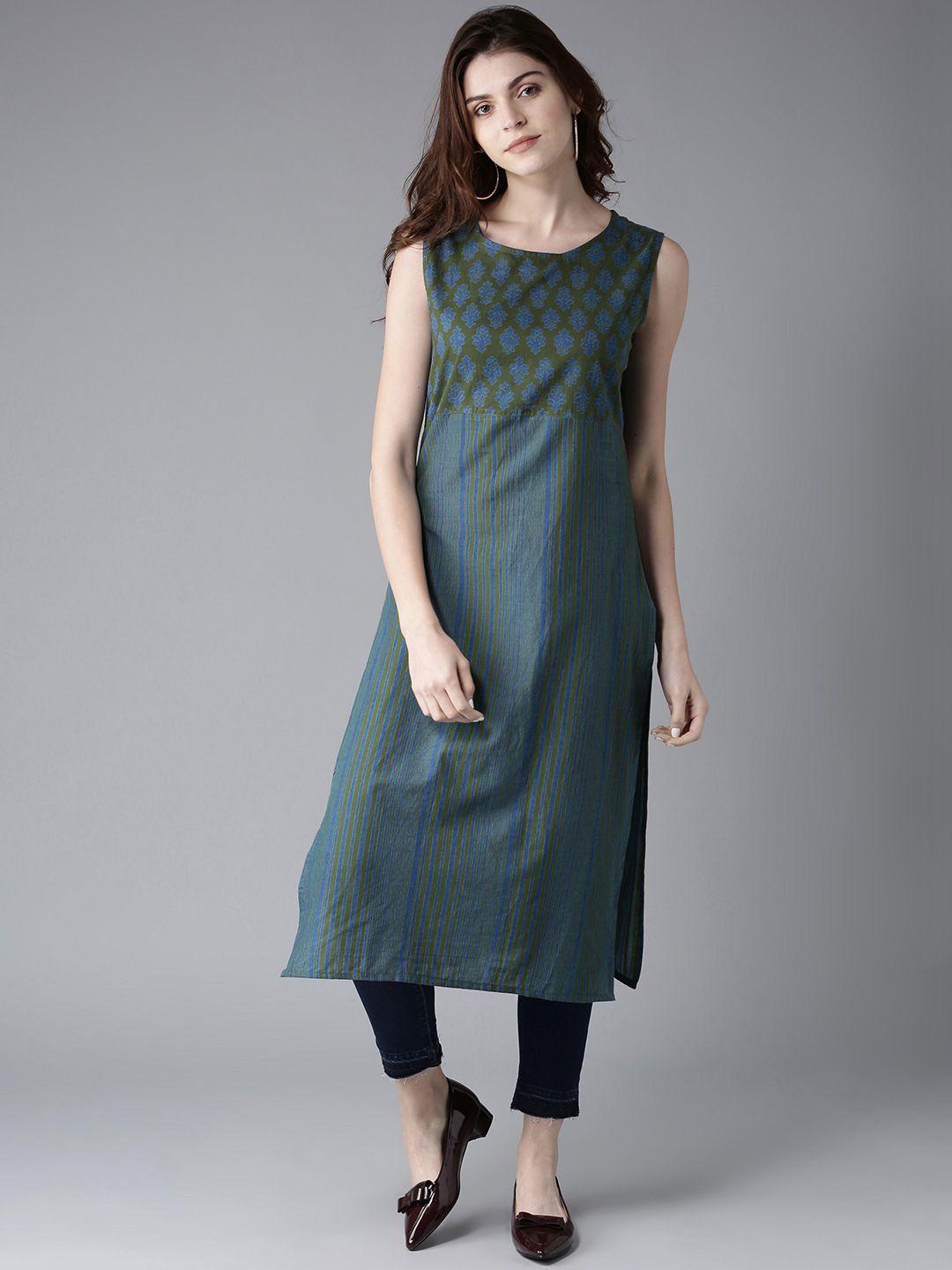 here&now earthy stripes straight kurta