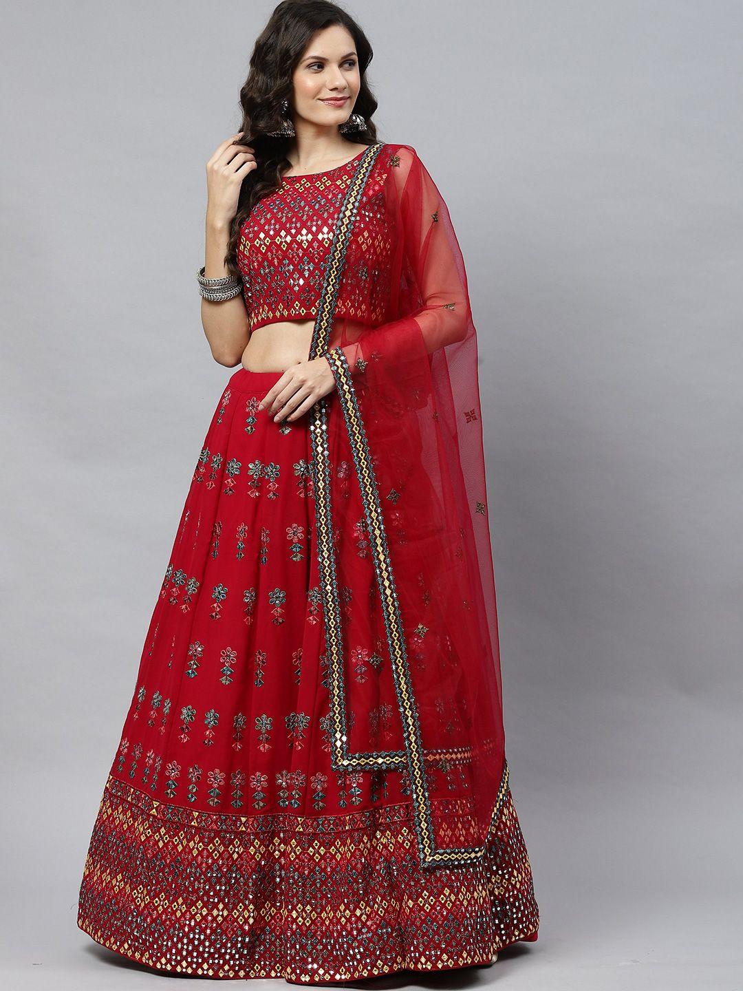 here&now embellished mirror work semi-stitched lehenga & unstitched blouse with dupatta
