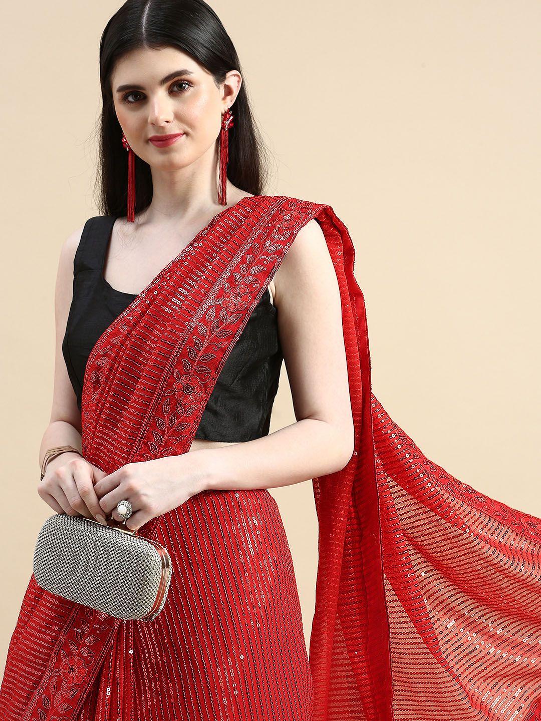 here&now embellished sequinned pure georgette saree