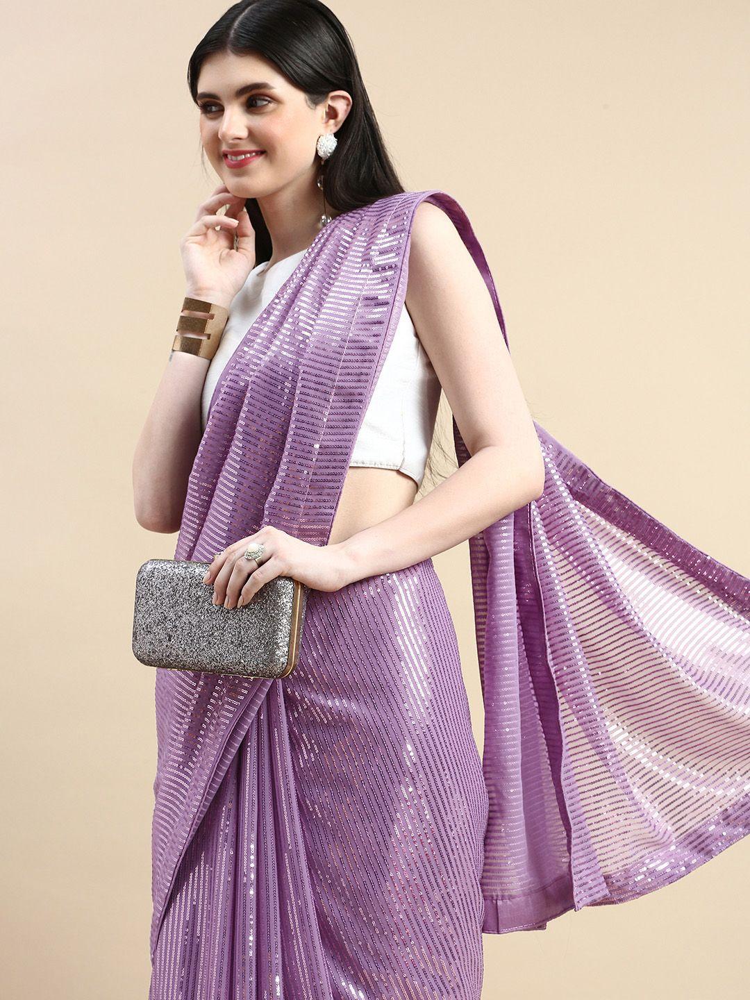 here&now embellished sequinned pure georgette saree