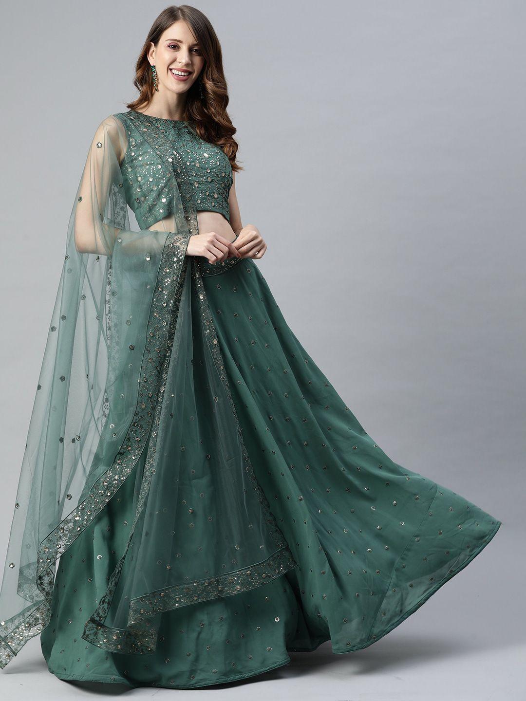 here&now embellished sequinned semi-stitched lehenga & unstitched blouse with dupatta