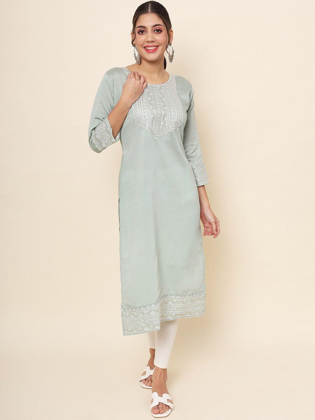here&now embroidered cotton straight kurta