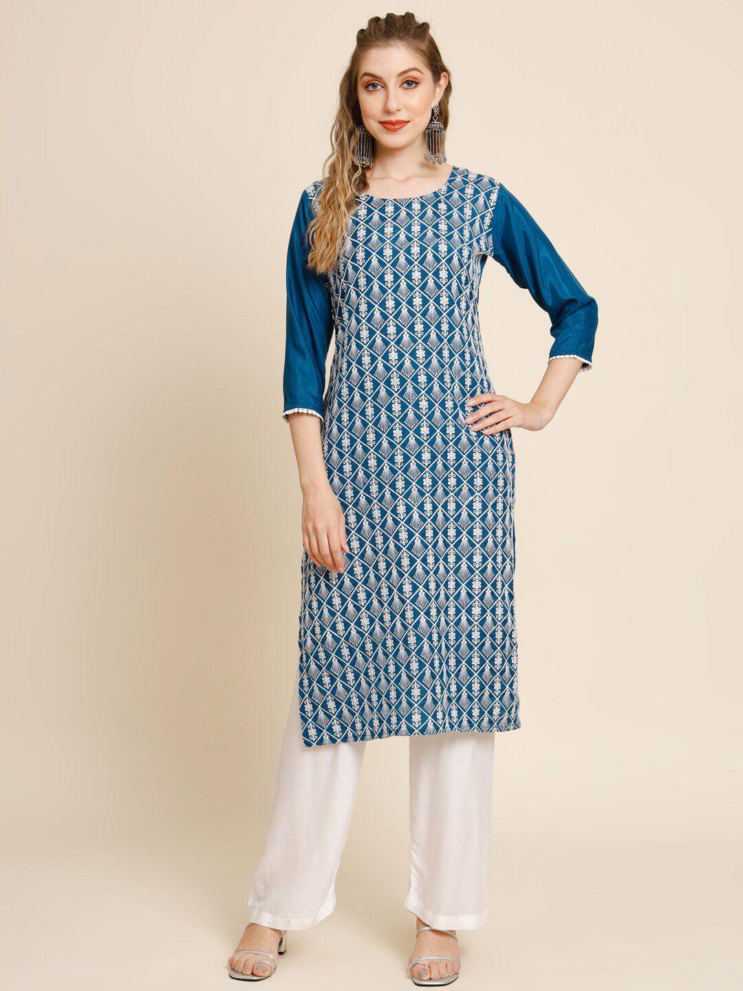 here&now embroidered georgette straight kurta