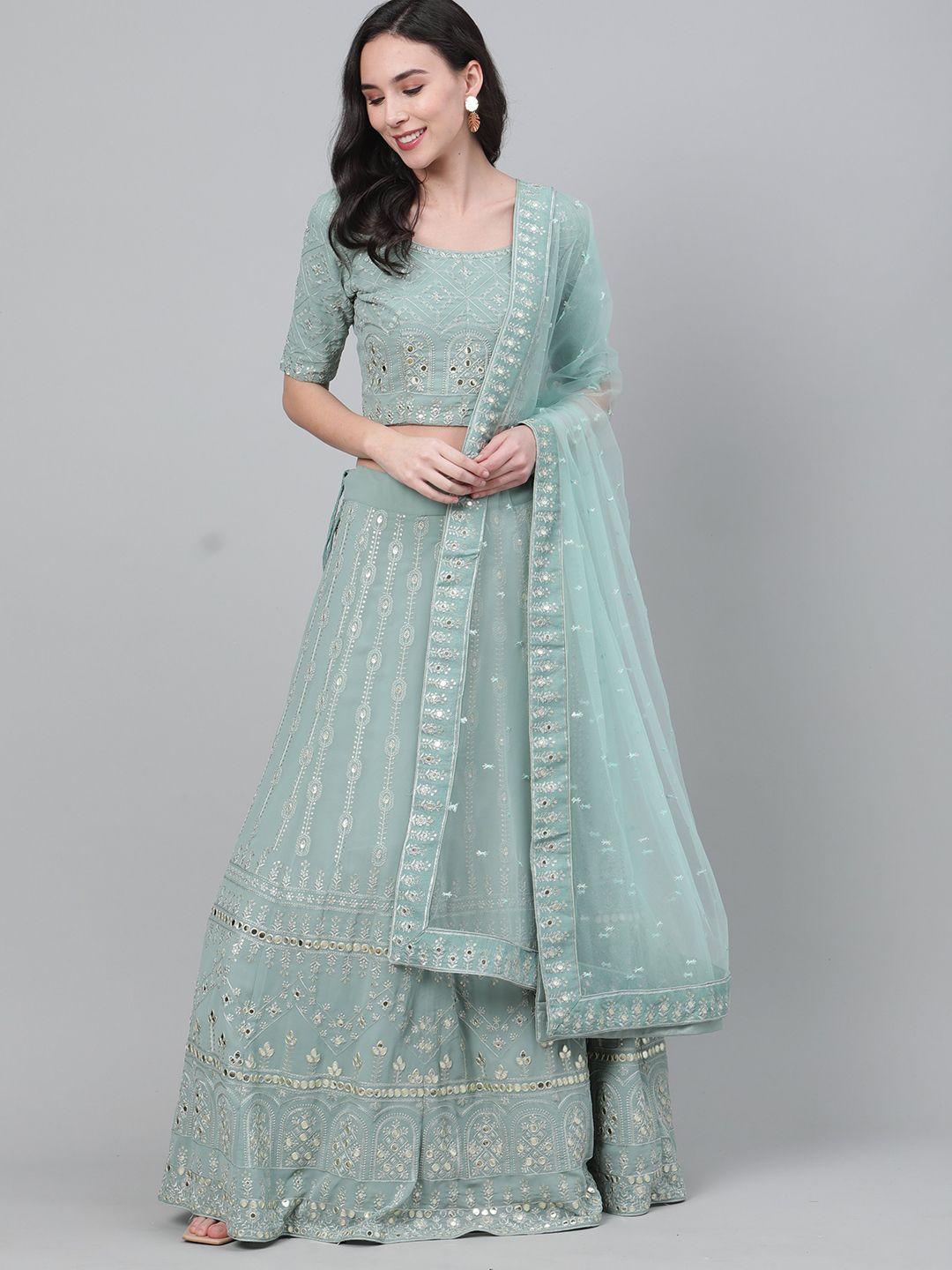here&now embroidered sequinned semi-stitched lehenga & unstitched blouse with dupatta