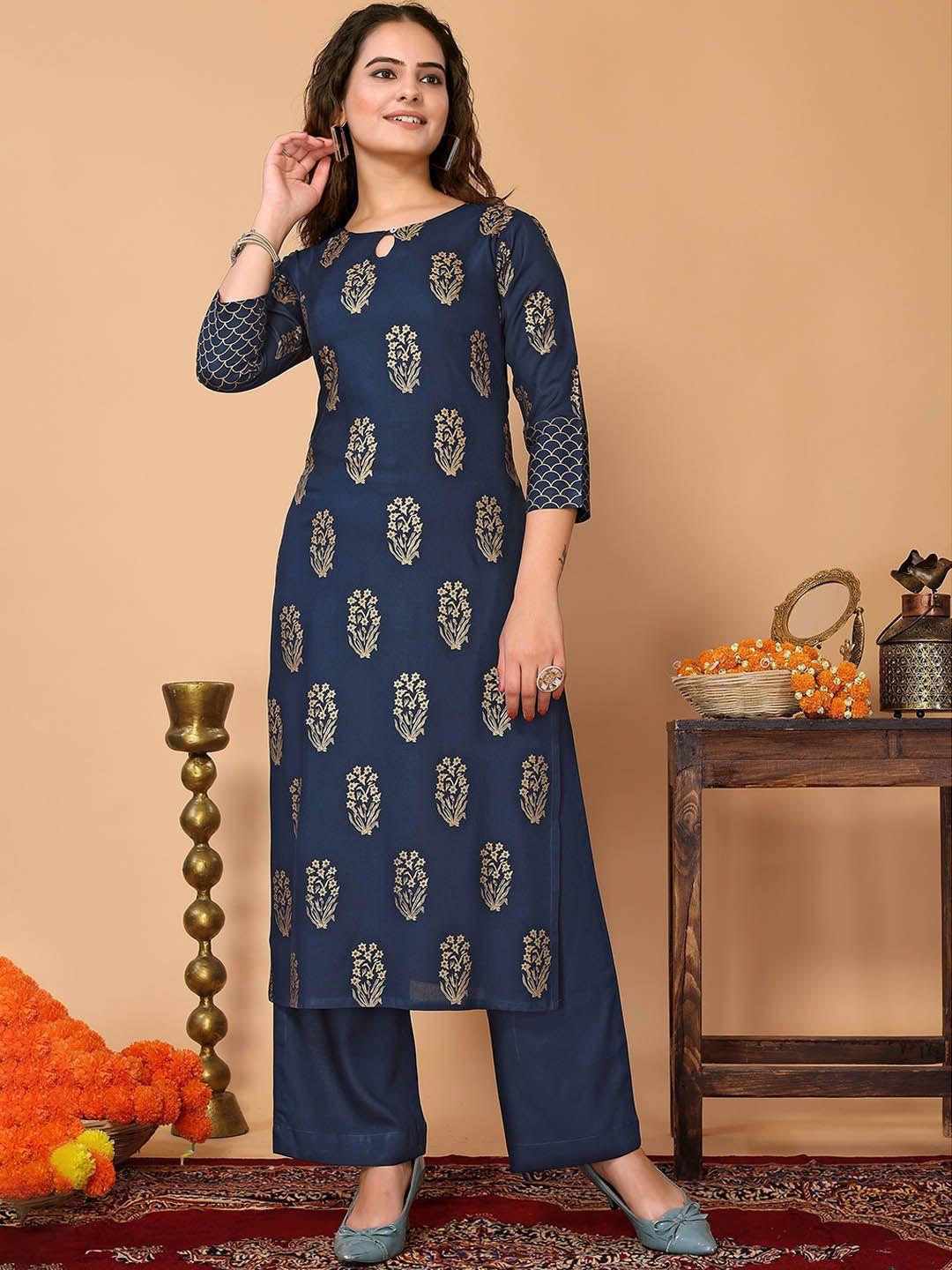 here&now ethnic motif printed straight kurta with trousers