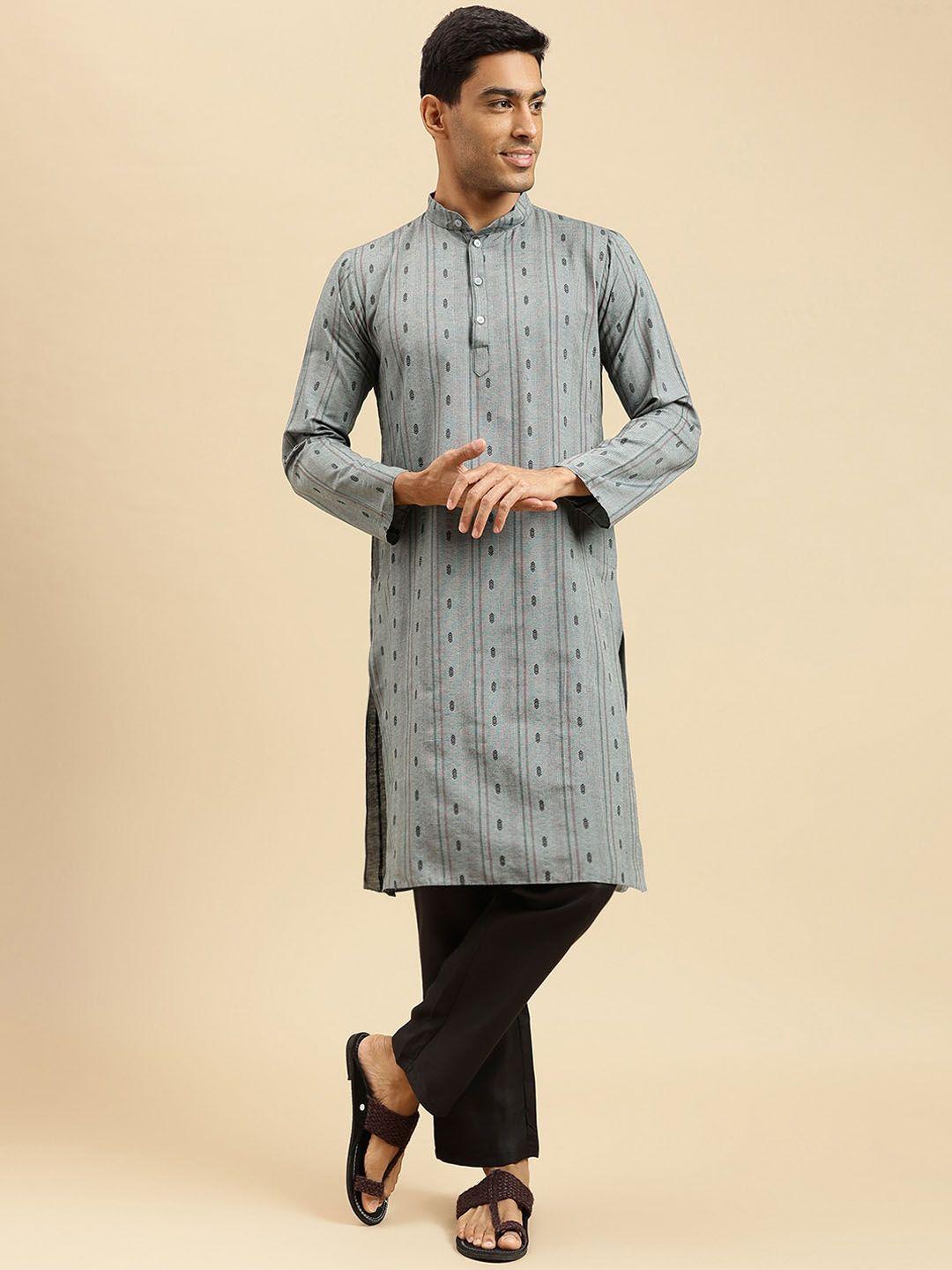 here&now ethnic motif woven design mandarin collar straight kurta