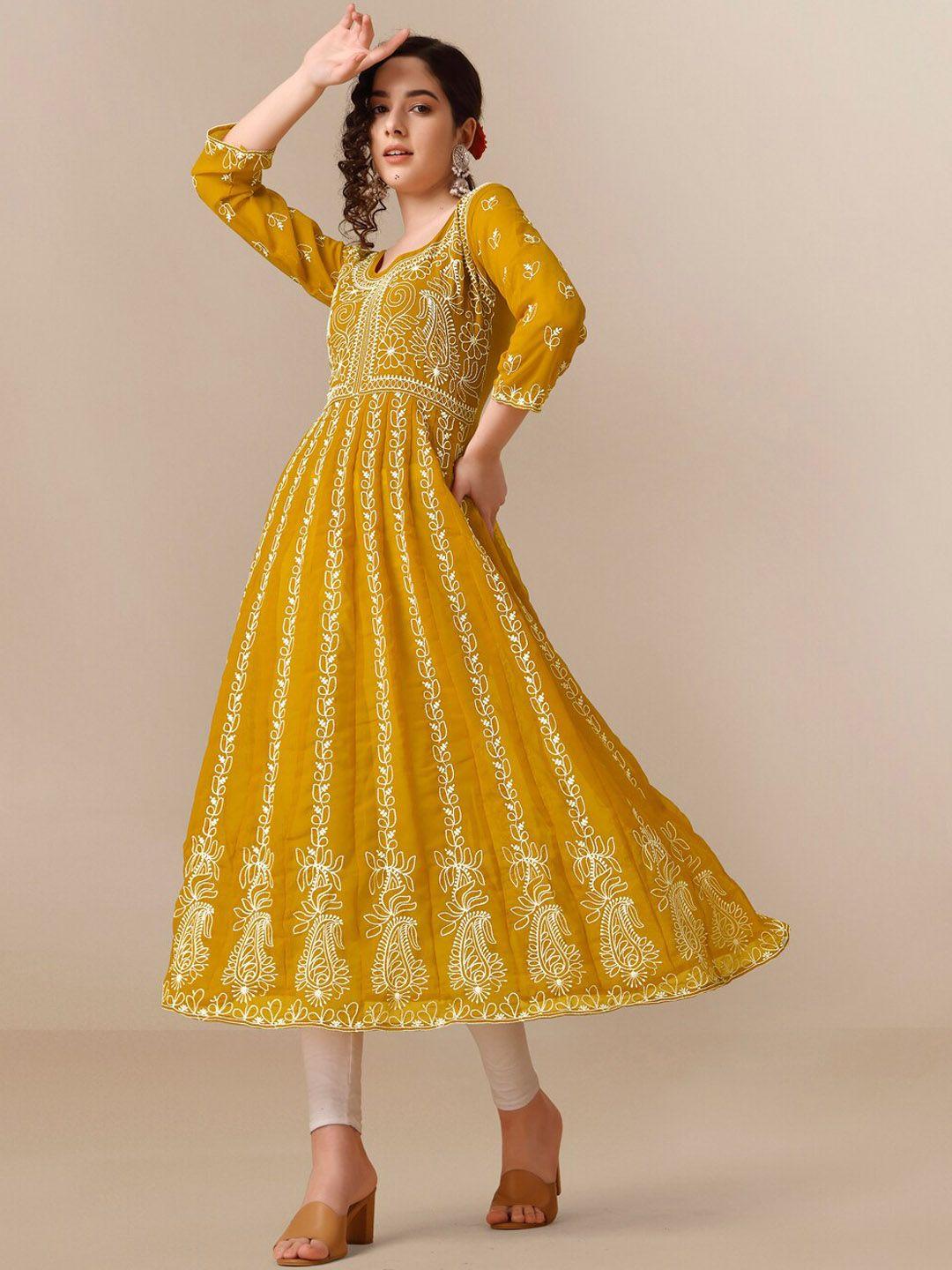 here&now ethnic motifs embroidered chikankari georgette anarkali kurta