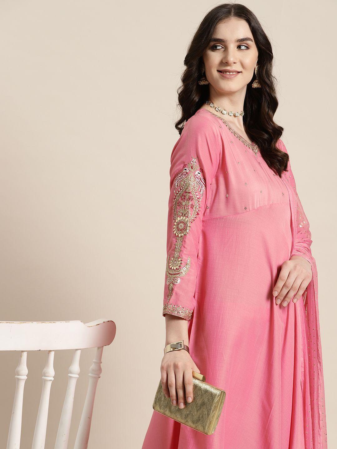 here&now ethnic motifs embroidered empire sequinned kurta with trousers & dupatta