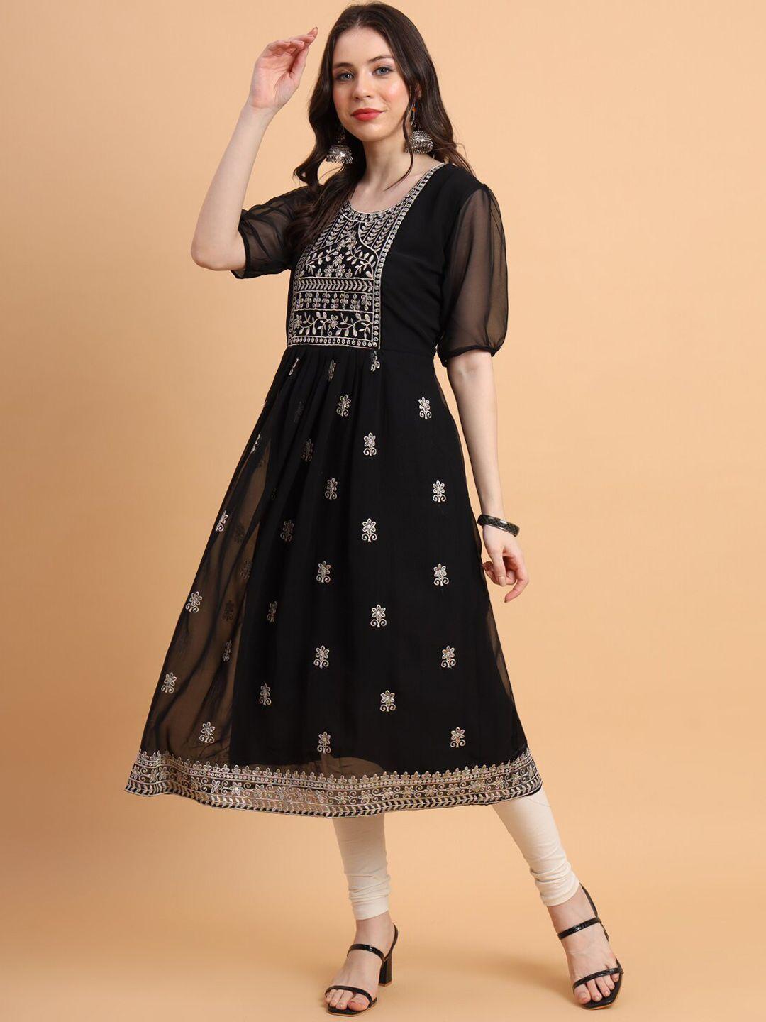 here&now ethnic motifs embroidered georgette anarkali kurta