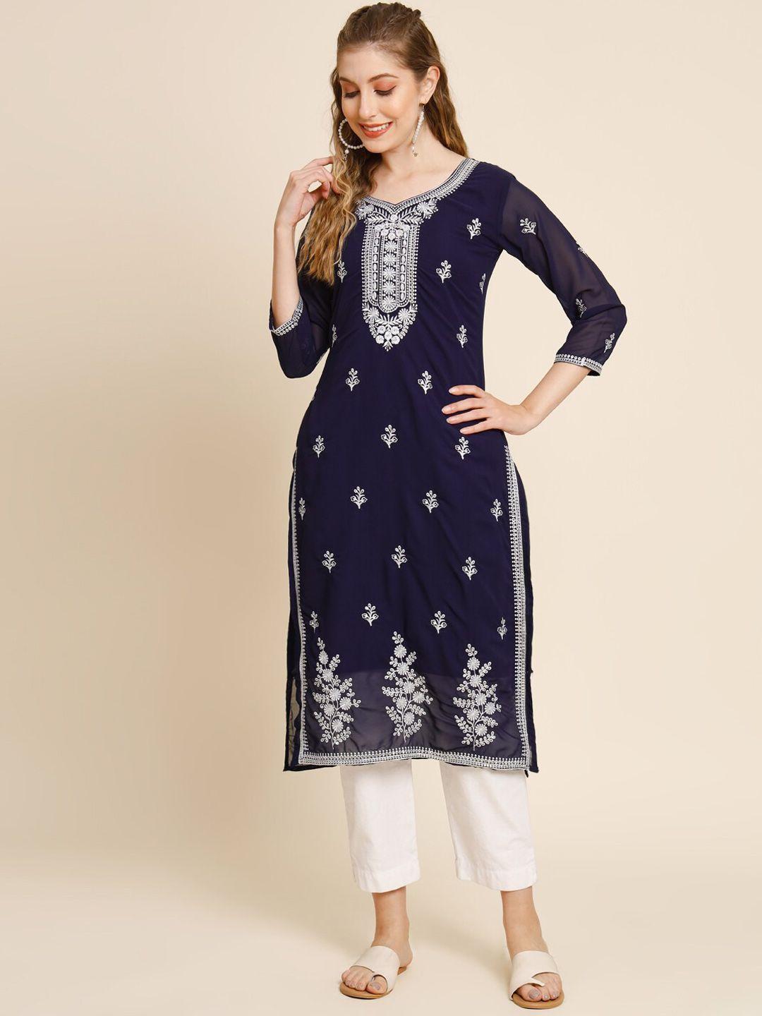 here&now ethnic motifs embroidered georgette kurta