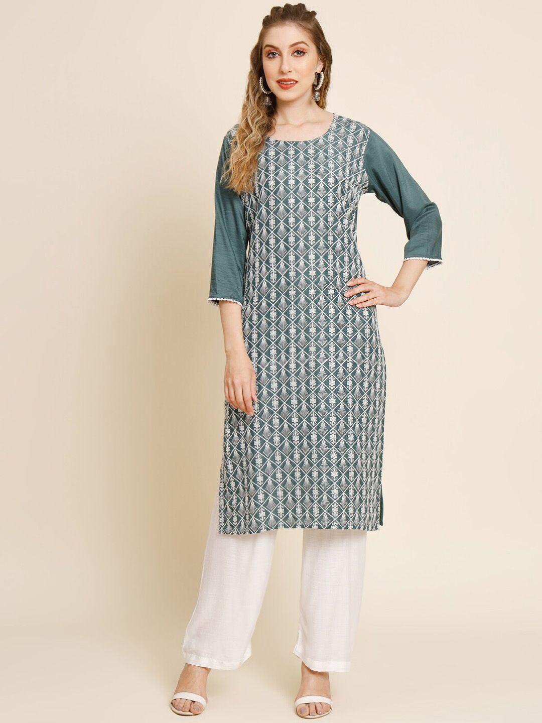 here&now ethnic motifs embroidered georgette kurta