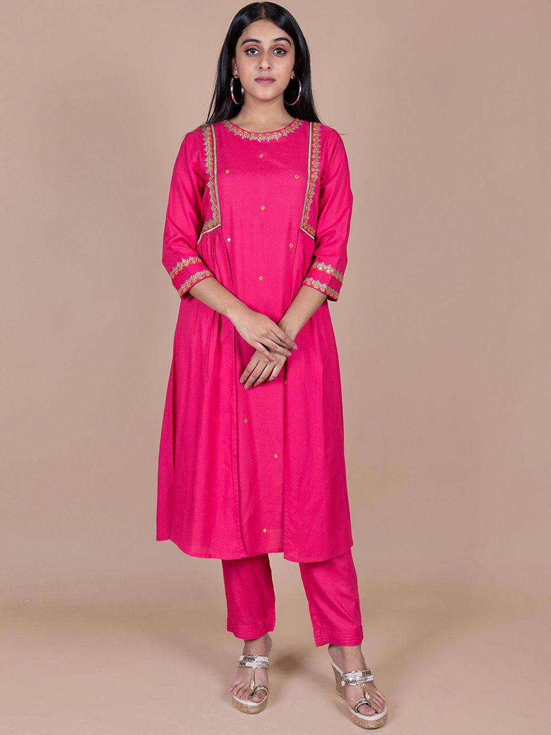 here&now ethnic motifs embroidered mirror work kurta with trousers