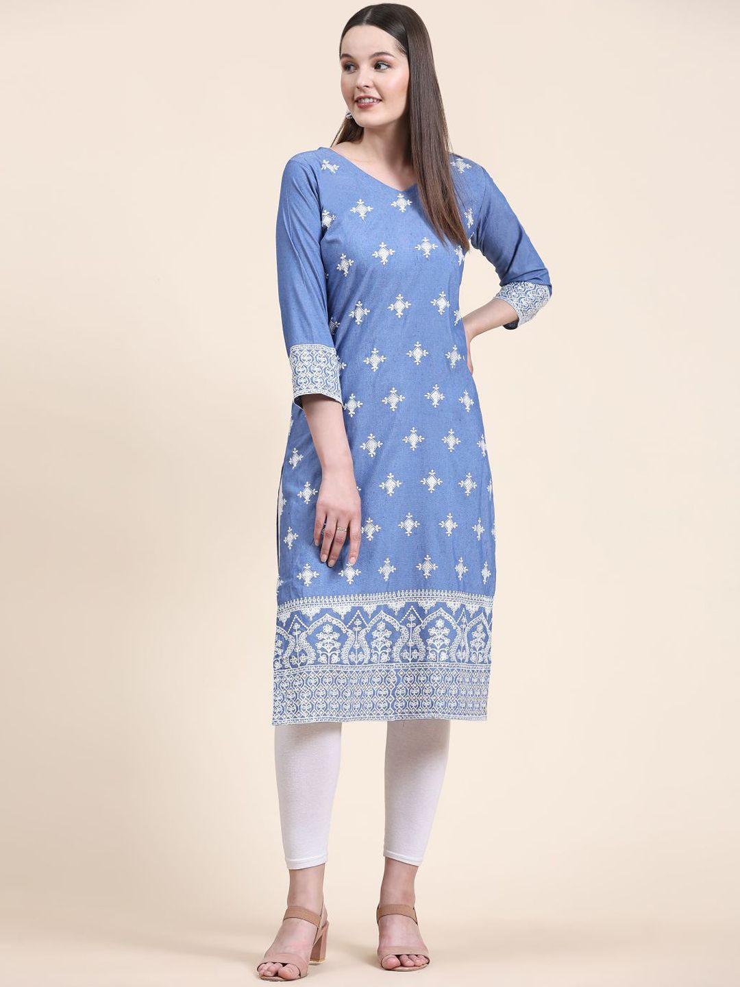 here&now ethnic motifs embroidered pure cotton kurta