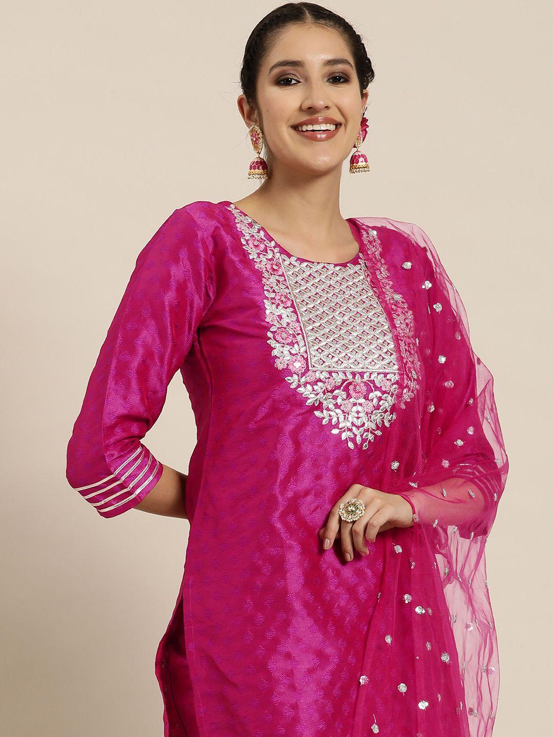 here&now ethnic motifs embroidered regular sequinned kurta with trousers & dupatta