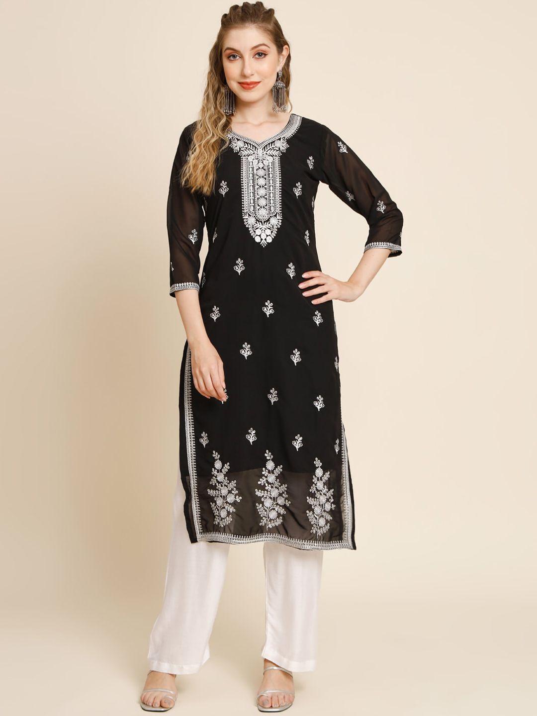 here&now ethnic motifs embroidered sequined georgette kurta