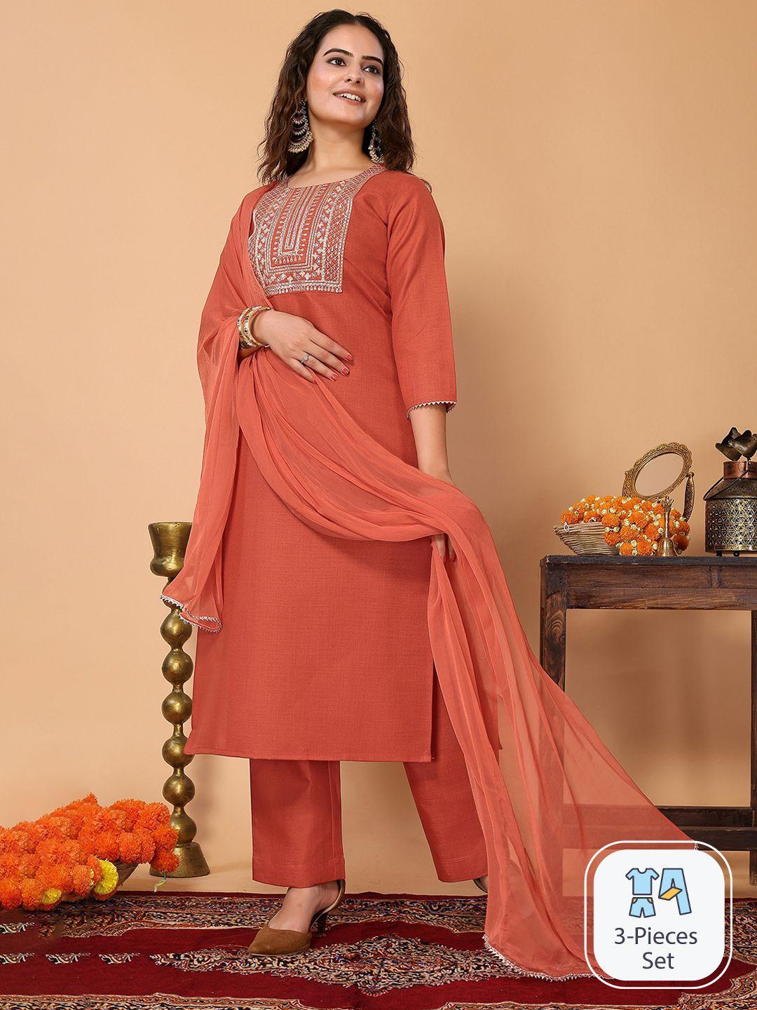 here&now ethnic motifs embroidered sequinned kurta with trousers & dupatta