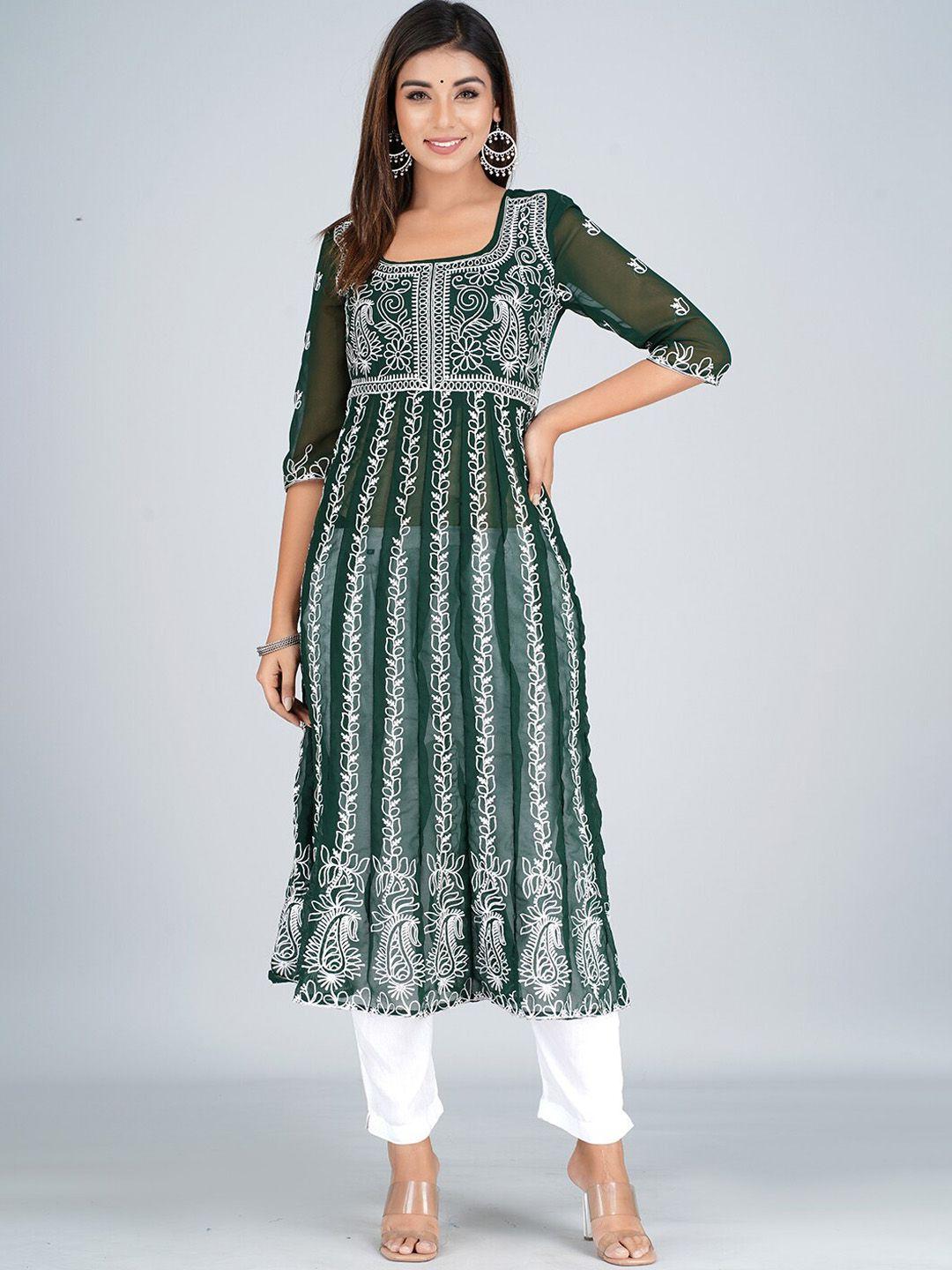 here&now ethnic motifs embroidered square neck georgette anarkali kurta