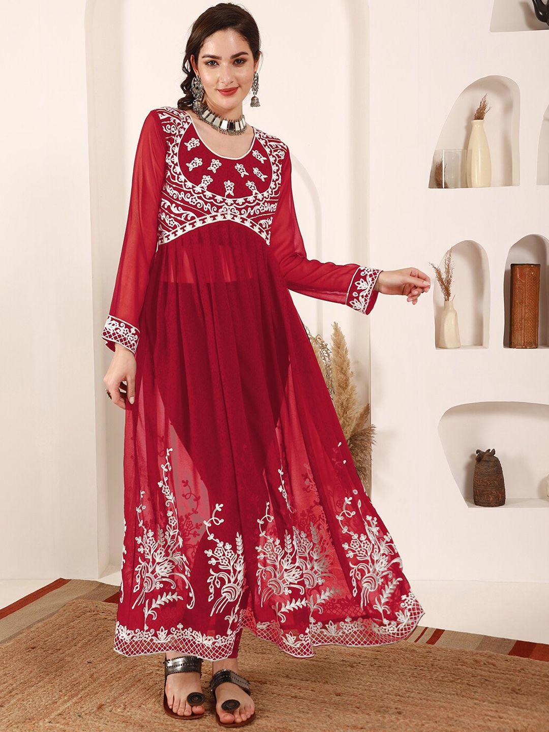 here&now ethnic motifs embroidered thread work detail empire a-line kurta