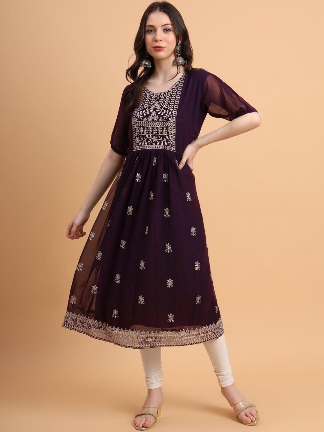 here&now ethnic motifs embroidered thread work georgette anarkali kurta