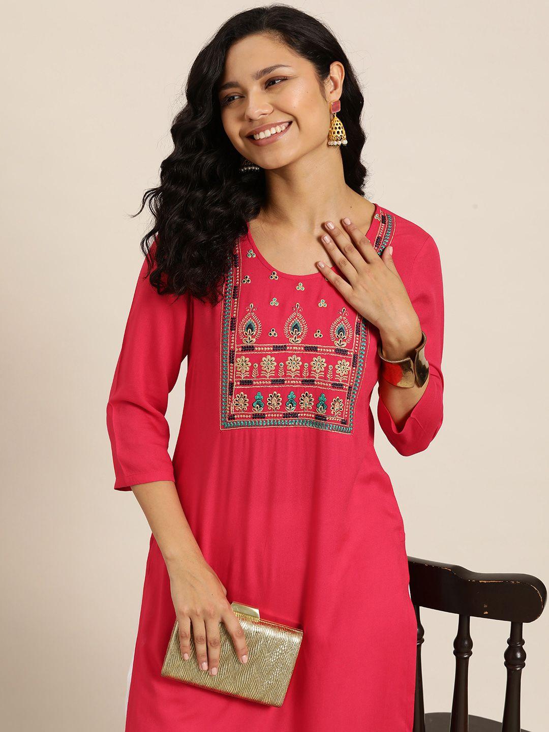 here&now ethnic motifs embroidered thread work kurta