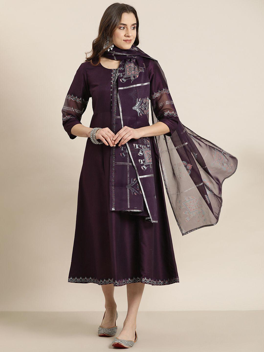 here&now ethnic motifs print a-line midi dress with dupatta