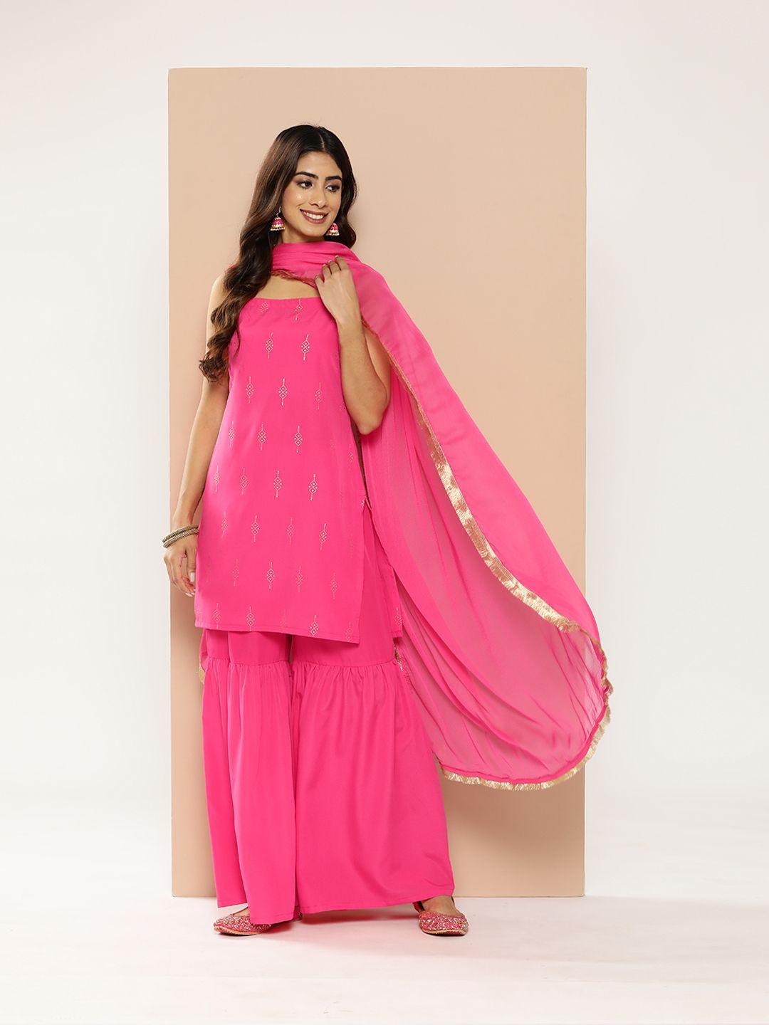 here&now ethnic motifs print kurta with sharara & dupatta