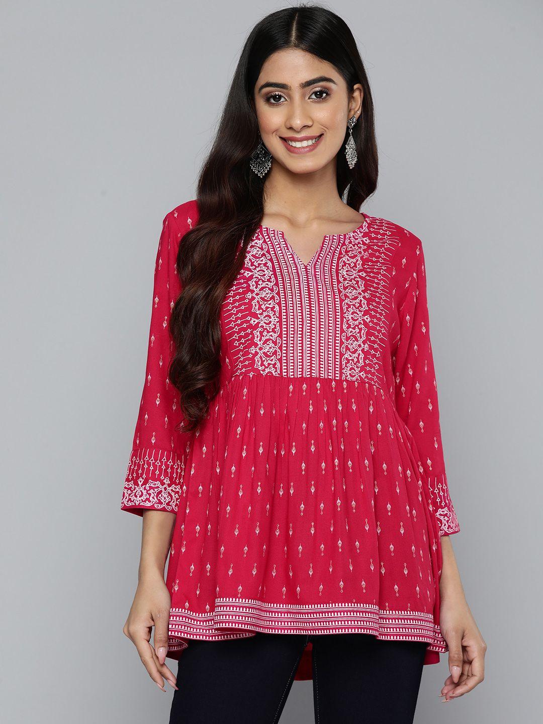 here&now ethnic motifs print pleated kurti