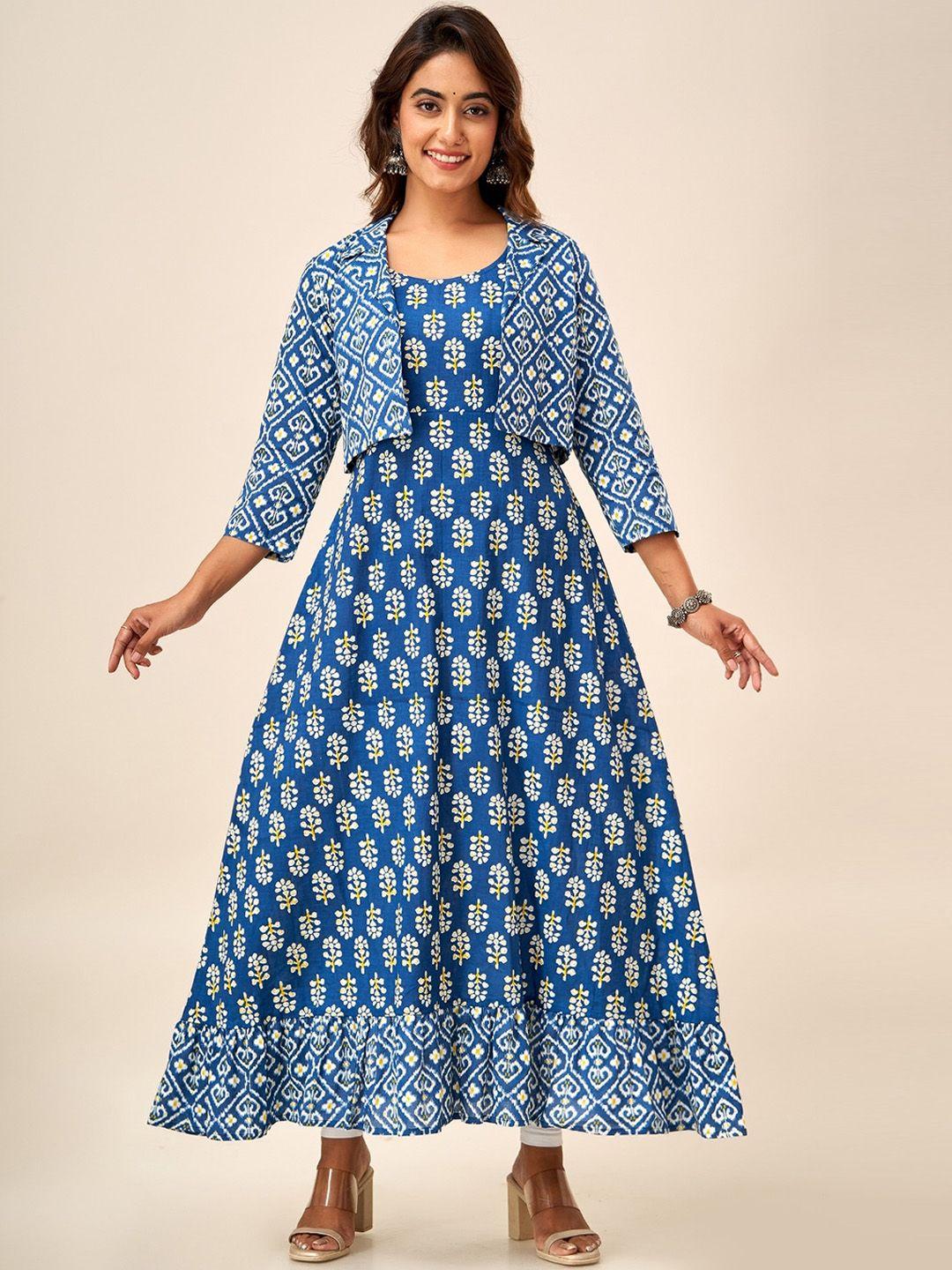 here&now ethnic motifs printed a-line kurta with jacket